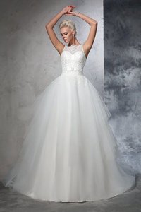 Robe de mariée longue de traîne mi-longue col en bateau appliques de mode de bal