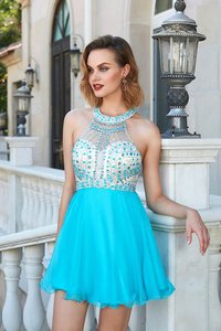 Robe de cocktail ligne a de princesse de dos nu en chiffon manche nulle