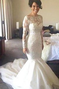 Robe de mariée avec manche longue a-ligne de princesse en tulle de traîne moyenne