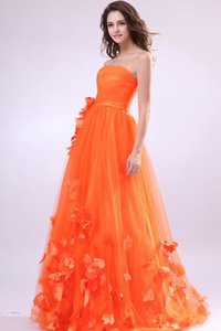 Robe de soirée avec fleurs a-ligne de bustier textile en tulle