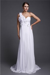 Robe de bal longue avec fleurs avec chiffon a-ligne de traîne courte