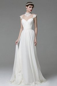Robe de mariée modeste trou de serrure en chiffon elevé avec décoration dentelle