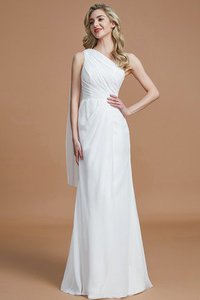 Robe demoiselle d'honneur naturel avec chiffon en forme manche nulle jusqu'au sol