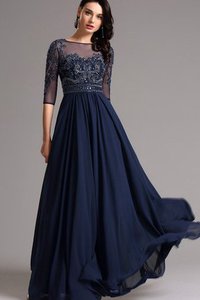 Robe de bal de tour de ceinture en haute en 3/4 manche avec perle jusqu'au sol en chiffon