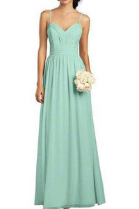Robe demoiselle d'honneur longue ligne a bandouliere spaghetti en chiffon ruché