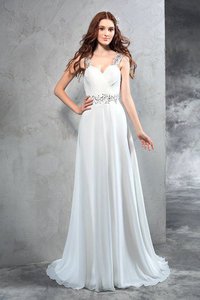 Robe de mariée longue fermeutre eclair de traîne courte ligne a manche nulle