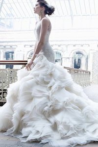 Robe de mariée mode de fourreau avec zip ruchés longs en organza