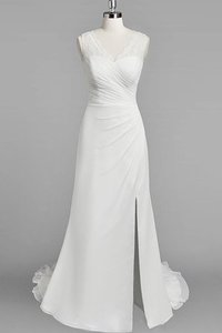 Robe de mariée à la mode fermeutre eclair en chiffon a plage de traîne courte