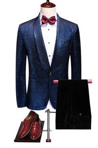 Costumes de mariage hommes grande taille costume blazers pantalon 2 pièce bleu flanelle