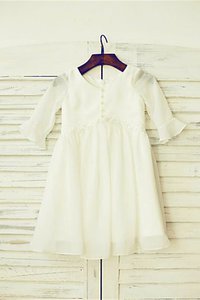 Robe de cortège enfant naturel de lotus en chiffon avec fleurs de princesse