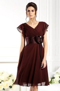 Robe mère de mariée bref avec manche courte de longueur à genou avec chiffon avec zip