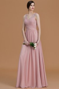 Robe demoiselle d'honneur naturel fermeutre eclair avec perle avec chiffon manche nulle