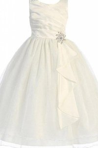 Robe de cortège enfant naturel brillant col u profond avec perle de mode de bal