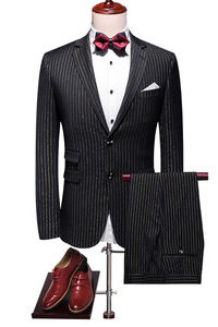 Costume blazers pantalon 2 pièce simple bouton rayé noir formel