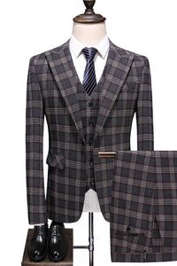 3 pièce blazers pantalon ensemble plaid costumes hommes