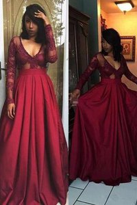 Robe de soirée fabuleux de col en v de princesse longueur au ras du sol en satin