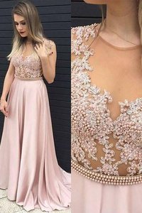 Robe de soirée de princesse avec sans manches en satin a-ligne de col en v