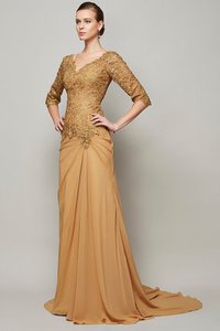 Robe de soirée naturel longue de fourreau de col en v en chiffon