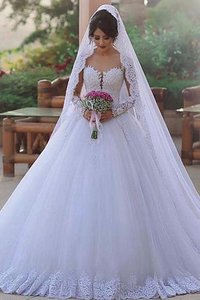 Robe de mariée accrocheur en tulle de col en cœur avec manche longue naturel