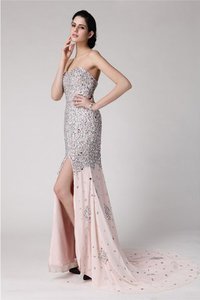 Robe de bal longue avec chiffon col en forme de cœur avec perle de traîne courte