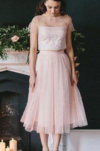 Robe de cocktail encolure ronde 2 pice en tulle chaming naturel