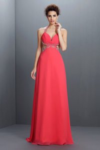 Robe de bal longue avec sans manches avec perle de princesse en chiffon