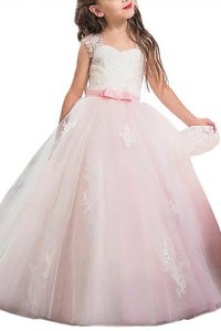 Robe de cortège enfant naturel de col en cœur avec fleurs de mode de bal en tulle