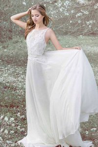 Robe de mariée classique de traîne courte a-ligne en dentelle avec sans manches