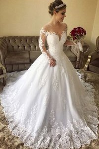 Robe de mariée séduisant textile en tulle de mode de bal avec manche longue naturel