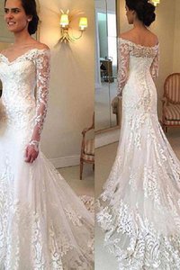 Robe de mariée brillant de sirène avec manche longue d'epaule ecrite naturel