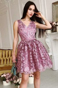 Robe de cocktail a-ligne avant-gardiste de princesse ruché avec sans manches