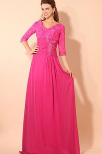 Robe mère de mariée naturel en chiffon longueur au niveau de sol a-ligne v encolure