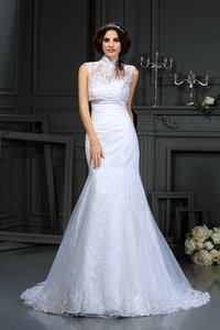 Robe de mariée de sirène col en forme de cœur avec zip en satin avec sans manches