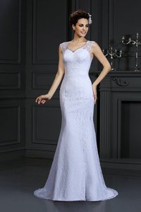 Robe de mariée naturel longue avec décoration dentelle v encolure manche nulle