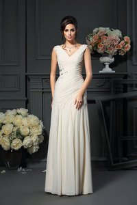 Robe mère de mariée longue maillot avec sans manches avec perle de col en v