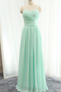 Robe demoiselle d'honneur brillant plissage avec chiffon bretelles spaghetti a-ligne
