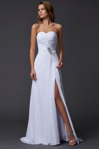 Robe de bal longue avec zip avec perle en chiffon de tour de ceinture empire