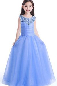 Robe de cortège enfant encolure ronde textile en tulle avec zip appliques jusqu'au sol