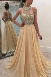 Robe de bal romantique longueur au niveau de sol avec perle noeud manche nulle