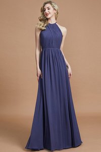 Robe demoiselle d'honneur naturel a-ligne col u profond en chiffon avec sans manches