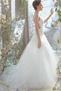 Robe de mariée naturel manche nulle de mode de bal textile en tulle bretelles spaghetti