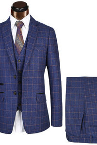Costume d'affaires bleu mâle blazer plaid costume taille européenne