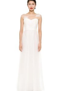 Robe de mariée longue avec manche courte a-ligne en organza avec décoration dentelle