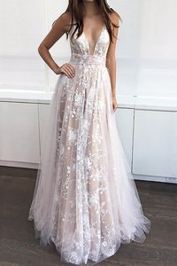 Robe de soirée textile en tulle a-ligne avec perle manche nulle éblouissant