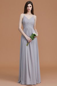 Robe demoiselle d'honneur ruché a-ligne de princesse avec sans manches en chiffon