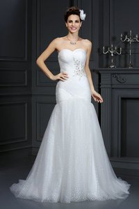 Robe de mariée naturel avec perle de traîne moyenne manche nulle en forme