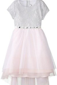 Robe de cortège enfant avec manche courte avec nœud ligne a encolure ronde