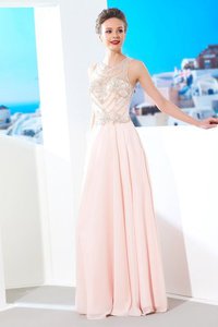 Robe de bal avec cristal en chiffon encolure ronde avec sans manches de princesse