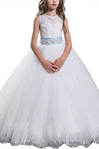 Robe de cortège enfant naturel avec fleurs de mode de bal avec sans manches en tulle