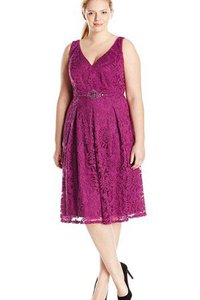 Robe demoiselle d'honneur de col en v manche nulle avec zip en dentelle ligne a
